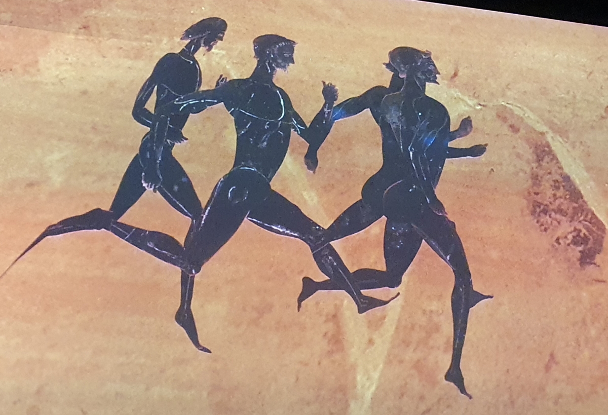 Skisse av naken idrettsmenn som konkurrerte i antikken.