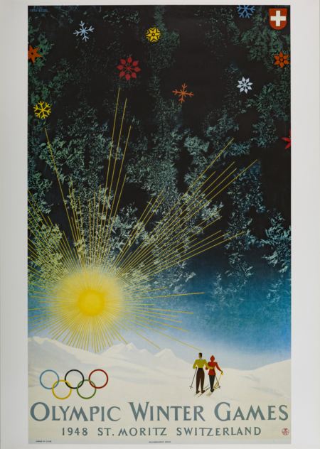 Offisiell plakat fra OL i St. Moritz 1948.